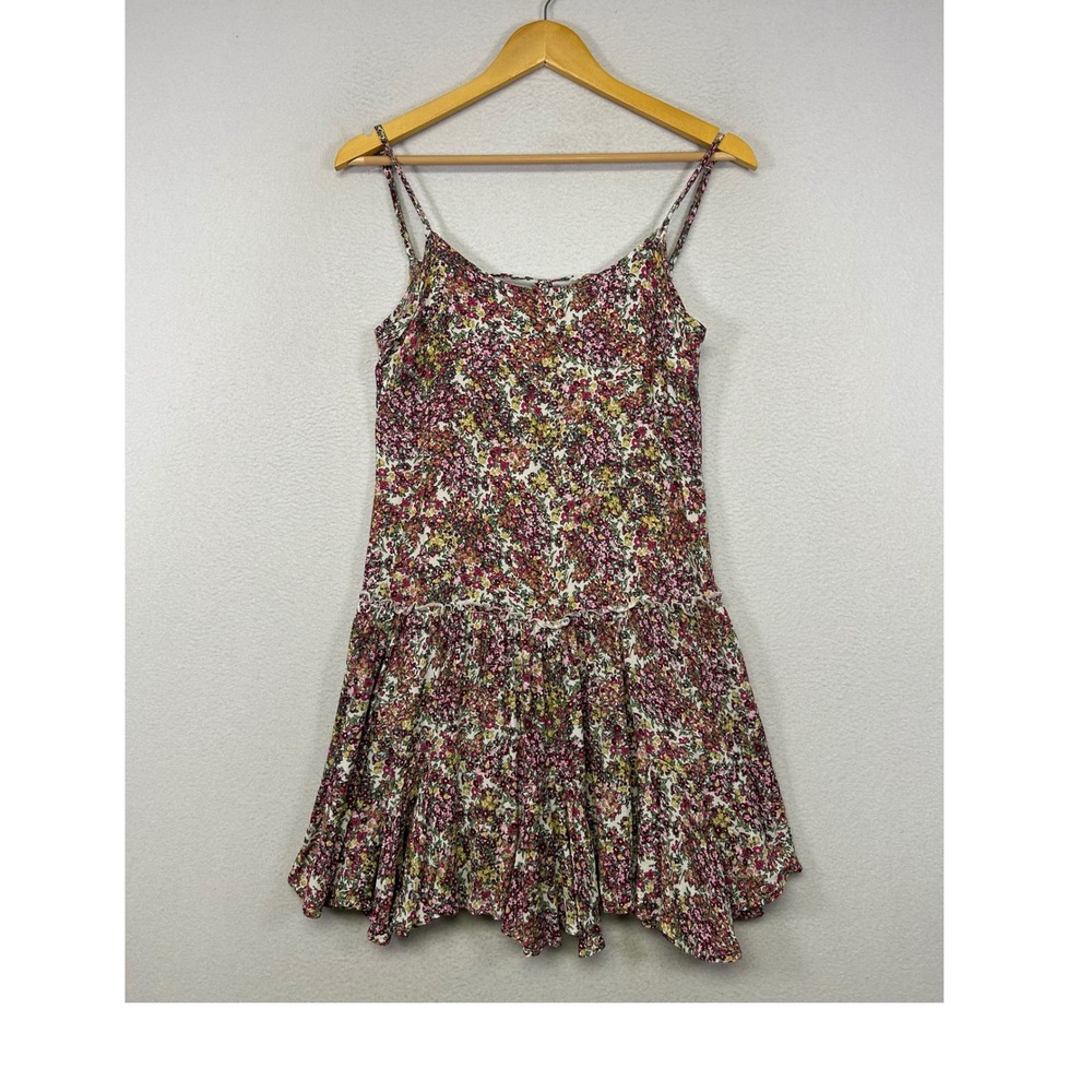Cottagecore Wild Fable Women XS Multicolor Floral Ruffle Tie Back Mini Dress